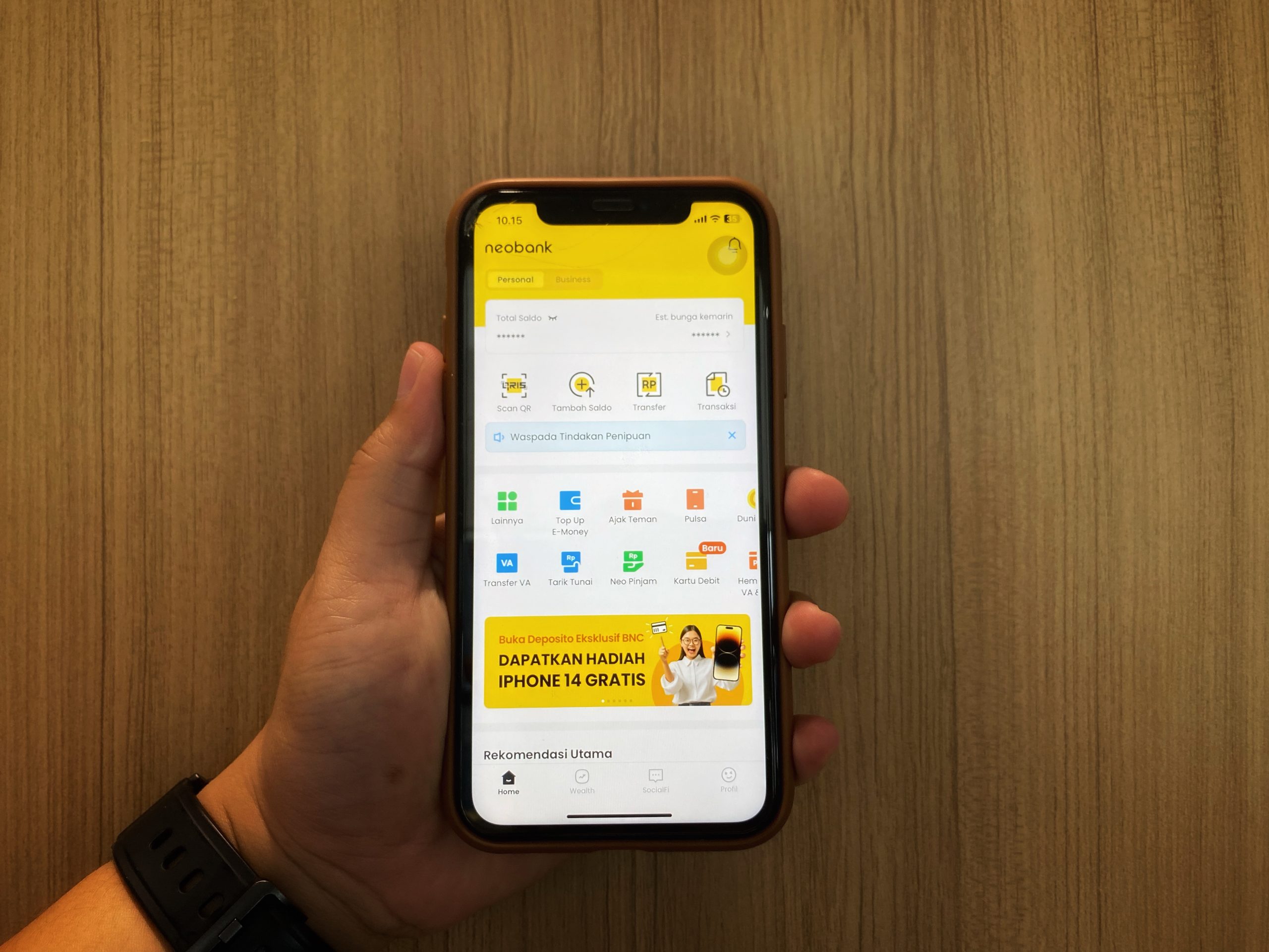 Tampilan Aplikasi neobank dari Bank Neo Commerce